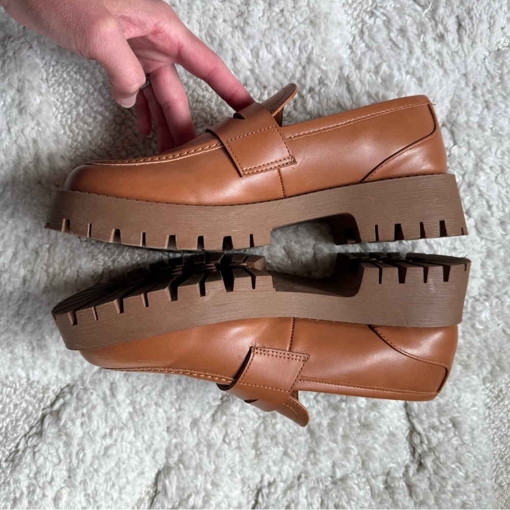 Madden Girl Cognac Lug-Sole Penny Loafers - Picture 5 of 6